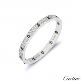 Cartier White Gold Pave Diamond & Ceramic Love Bracelet Size 18 N6032418